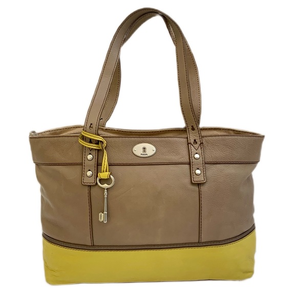 Fossil Taupe/Tan Leather Tote - Picture 1 of 17